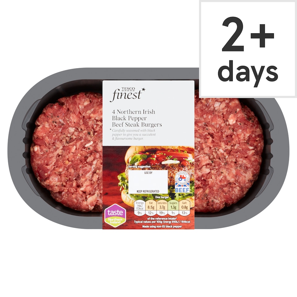 Tesco Finest Ni Peppered Beef Burgers 454G