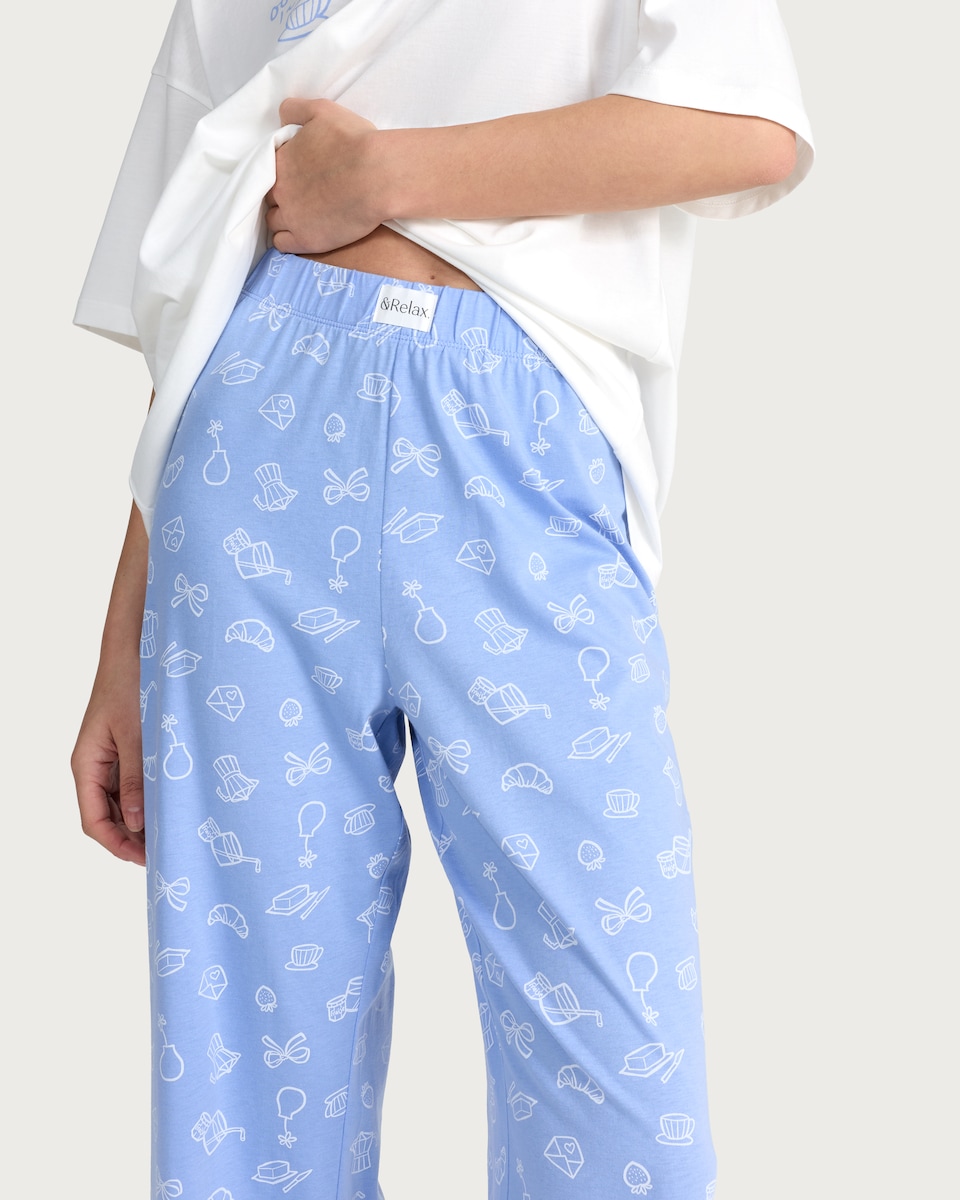 image 1 of F&F Pure Cotton Printed Pyjama Bottoms in Blue