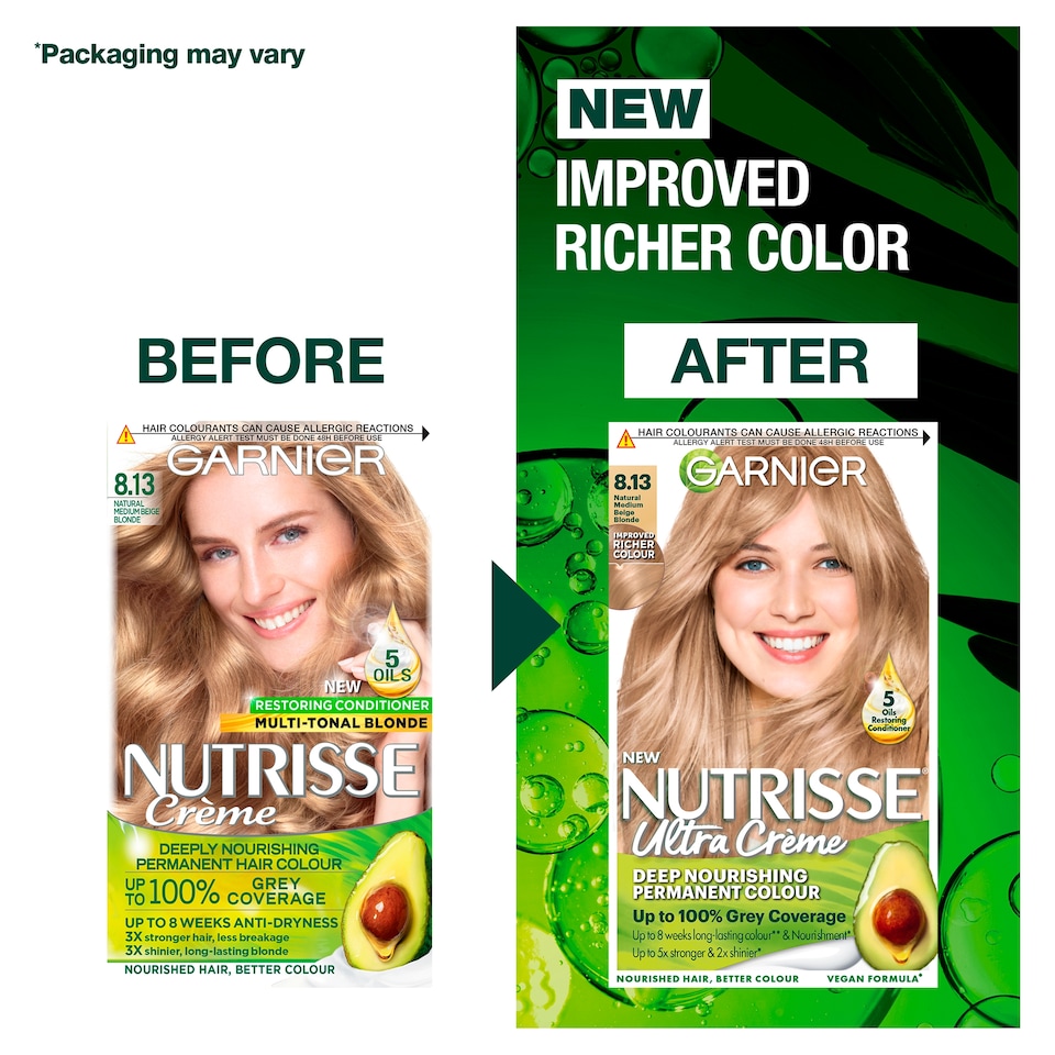 image 1 of Garnier Nutrisse 8.13 Natural Medium Beige Blonde Permanent Hair Dye