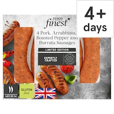 Tesco Finest BBQ 4 Pork, Arrabiata, Roasted Peppers & Burrata Sausage 440g