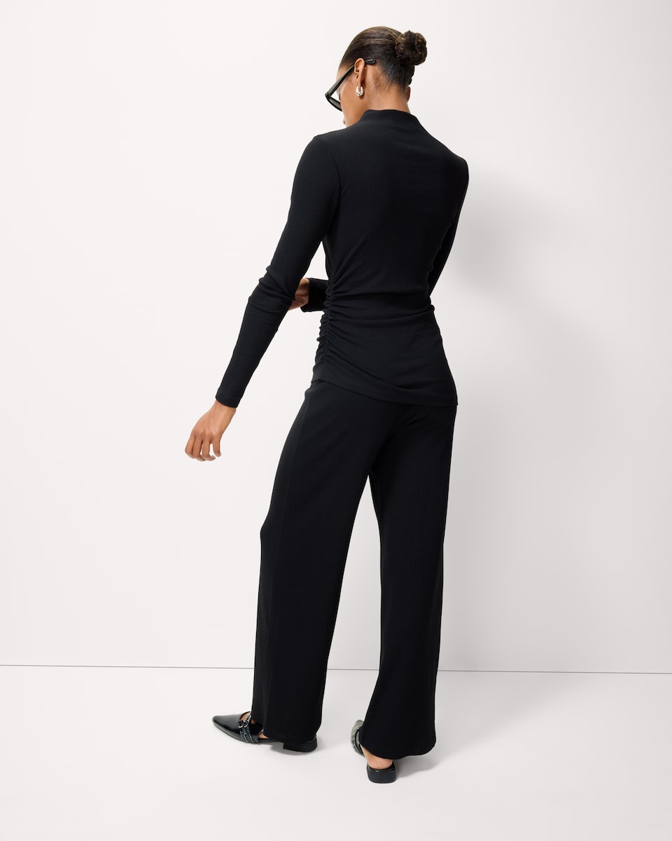 image 1 of F&F Cotton Blend Wide Leg Co-ord Trousers in Black
