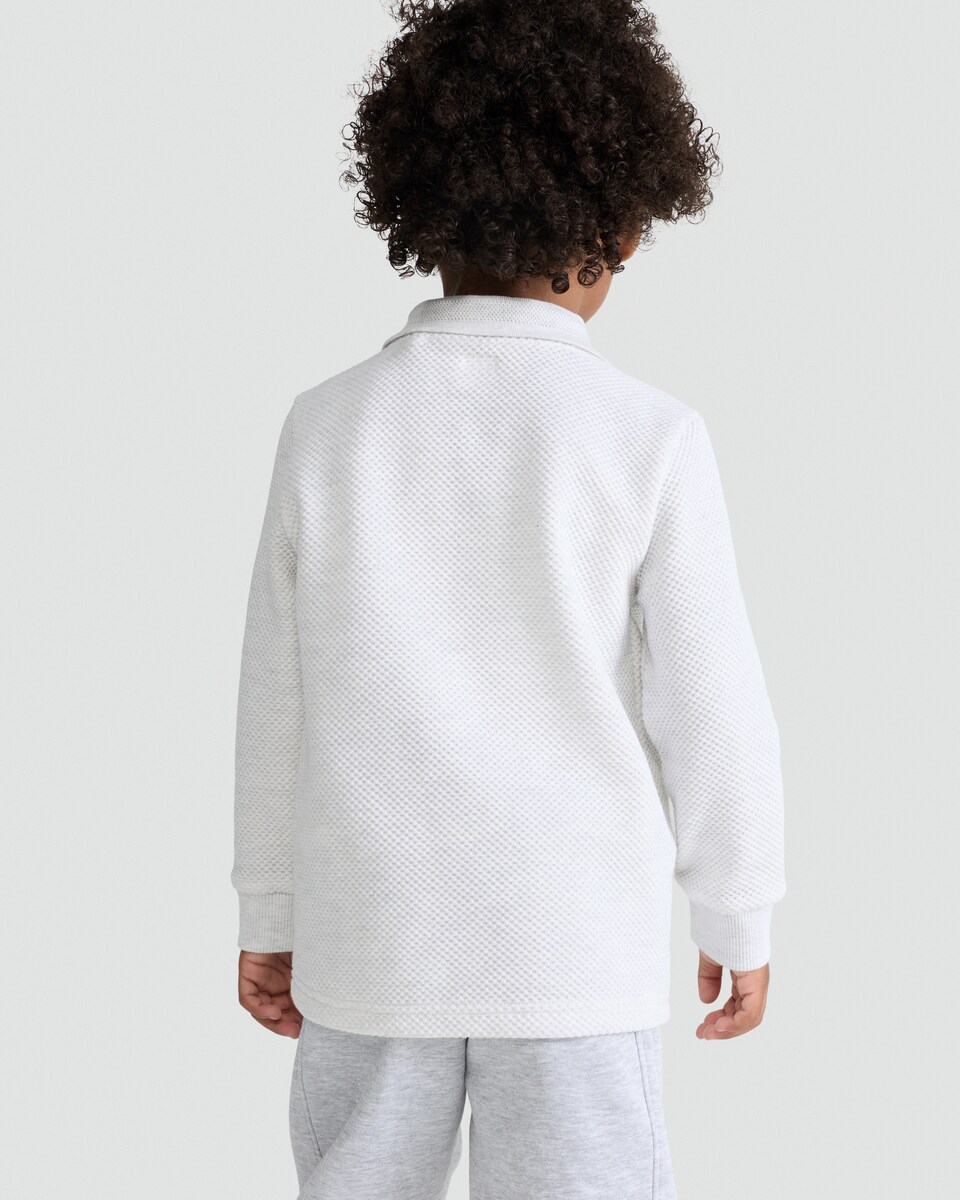 image 1 of F&F Boys Cotton Blend Textured Half Zip Polo Top in Grey