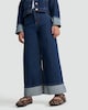 image 2 of F&F Girls Pure Cotton Wide Leg Turn Up Jeans in Blue