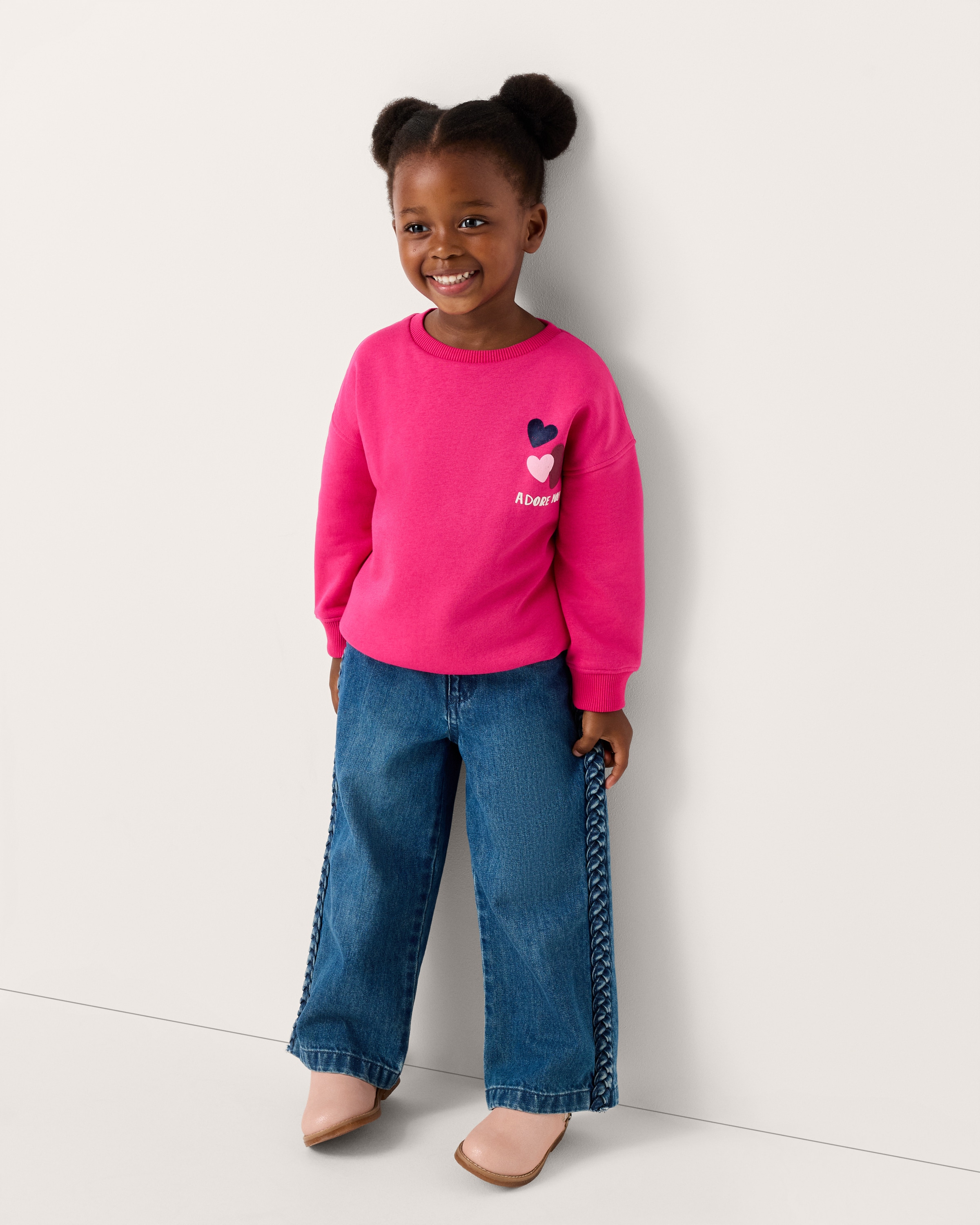 F&F Girls Cotton Rich Heart Sweatshirt in Pink