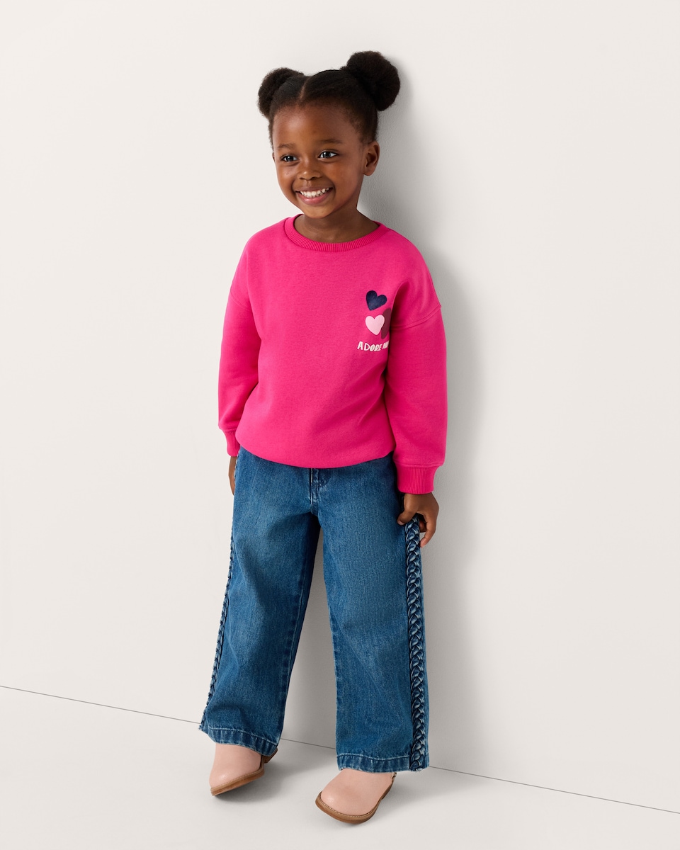 image 1 of F&F Girls Cotton Rich Heart Sweatshirt in Pink