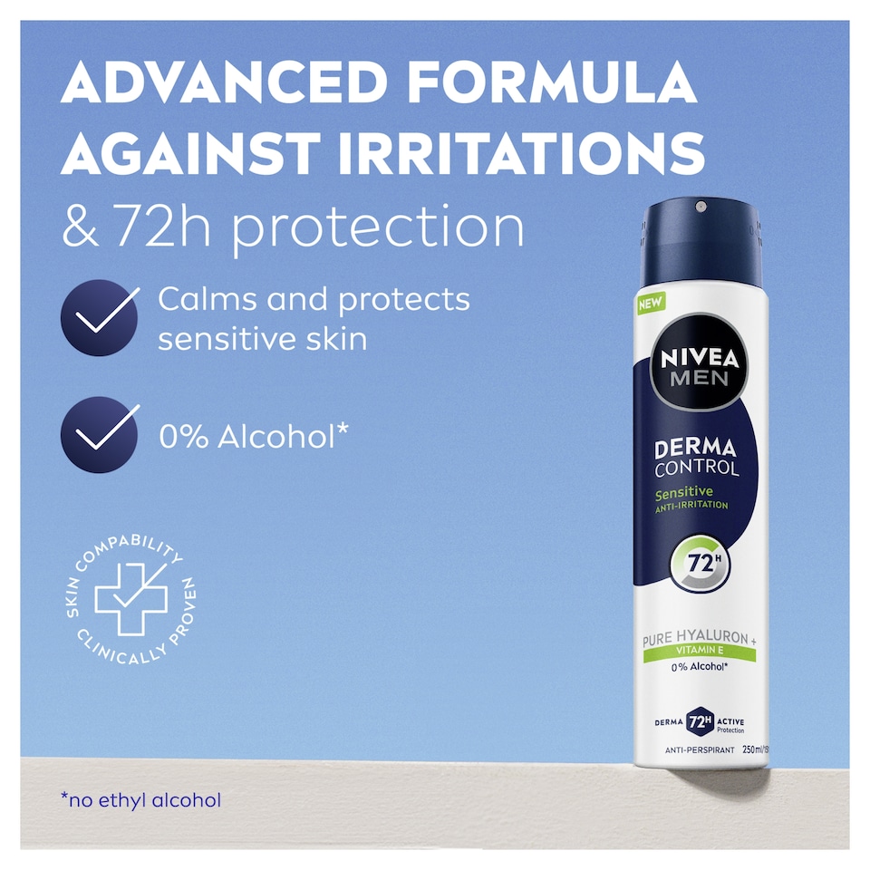 image 1 of NIVEA Men Derma Control Sensitive 72hr Anti Perspirant Deodorant Spray 250ml