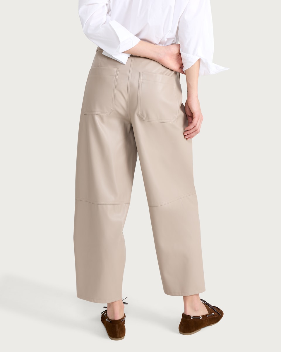 image 1 of F&F Faux Leather Barrel Leg Drawstring Trousers in Med Nude