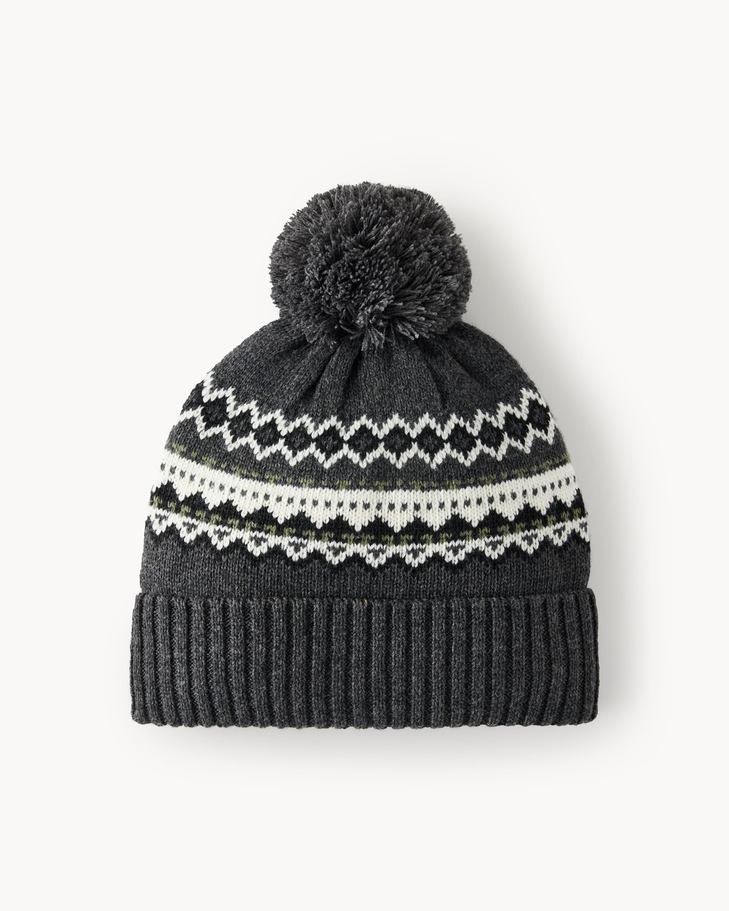 F&F Fair Isle Pom Pom Hat in Grey, One Size