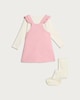 image 2 of F&F Baby 3-Piece Cotton Rich Cherry Embroidered Pinny, Bodysuit and Tights Set in Pink