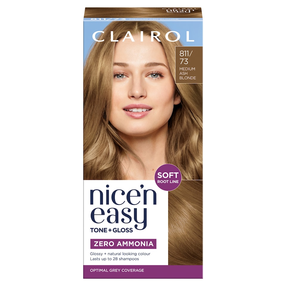 image 1 of CLAIROL NICE'N EASY TONE+GLOSS SEMI PERMANENT HAIR DYE - 811/73 MEDIUM ASH BLONDE