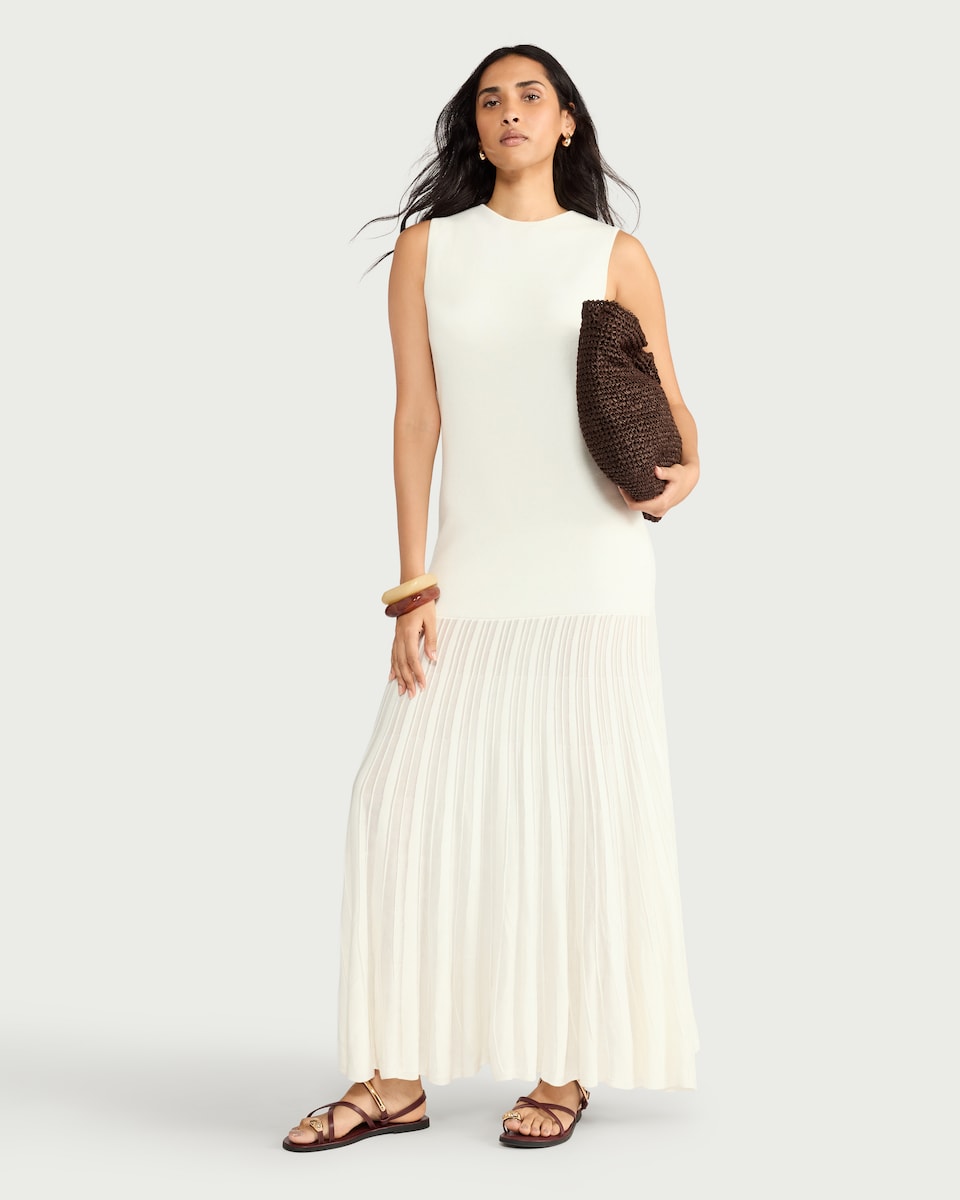 image 1 of F&F Knitted Drop Hem Maxi Dress in Cream