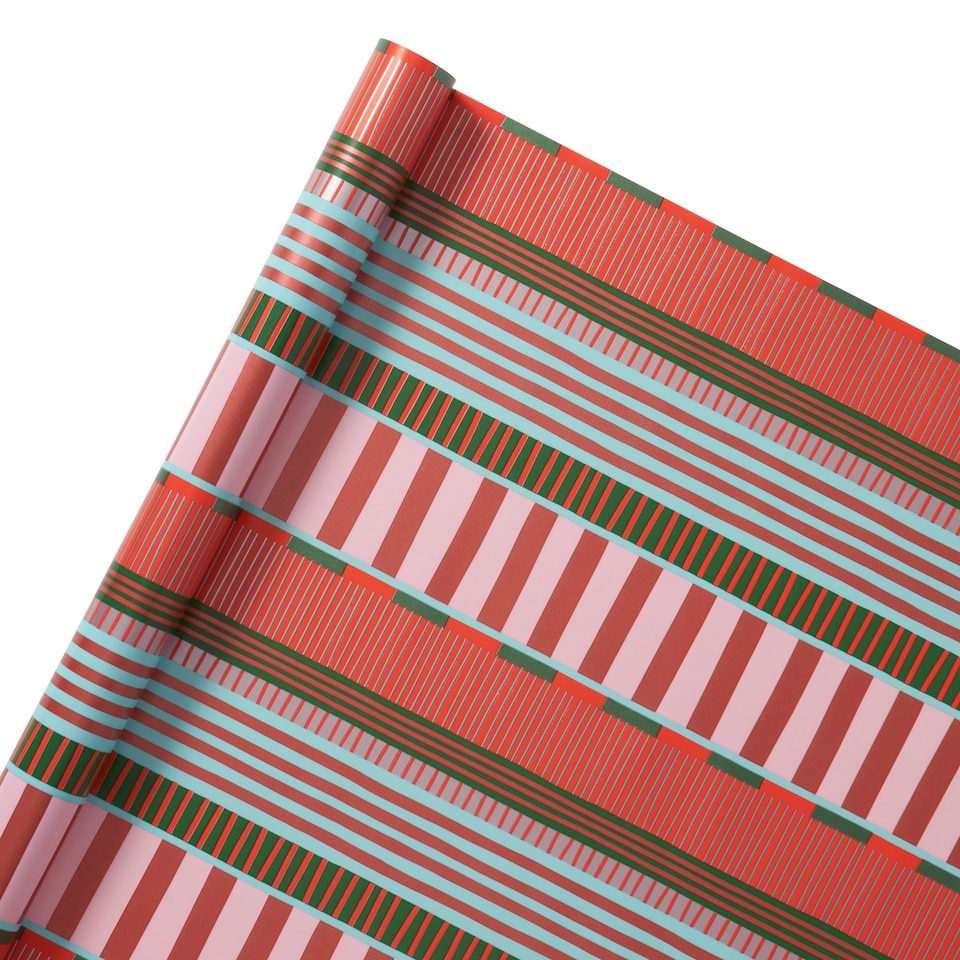image 1 of Paperchase Christmas Pink Stripe 3m Roll Wrap