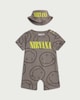 image 1 of Nirvana Pure Cotton 2-Piece Printed Romper and Hat Set in Grey