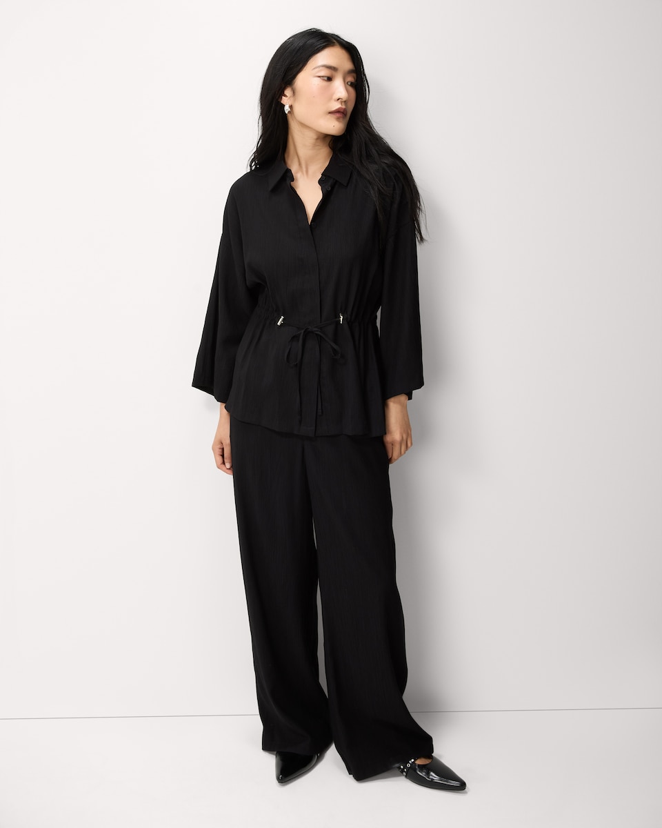 image 1 of F&F Textured Tie Waist Co-ord Blouse in Black