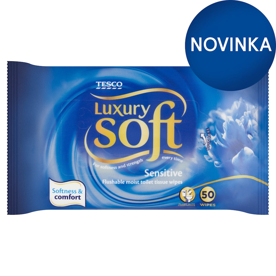 Tesco Soft Luxury Sensitive vlhčený toaletný papier pre citlivú pokožku 50 ks