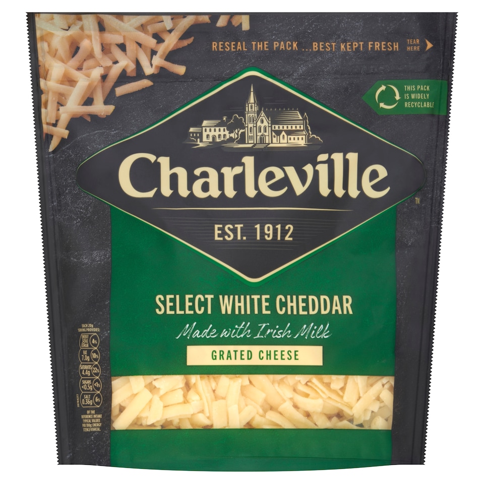 Charleville Select White Grated Cheddar 180G