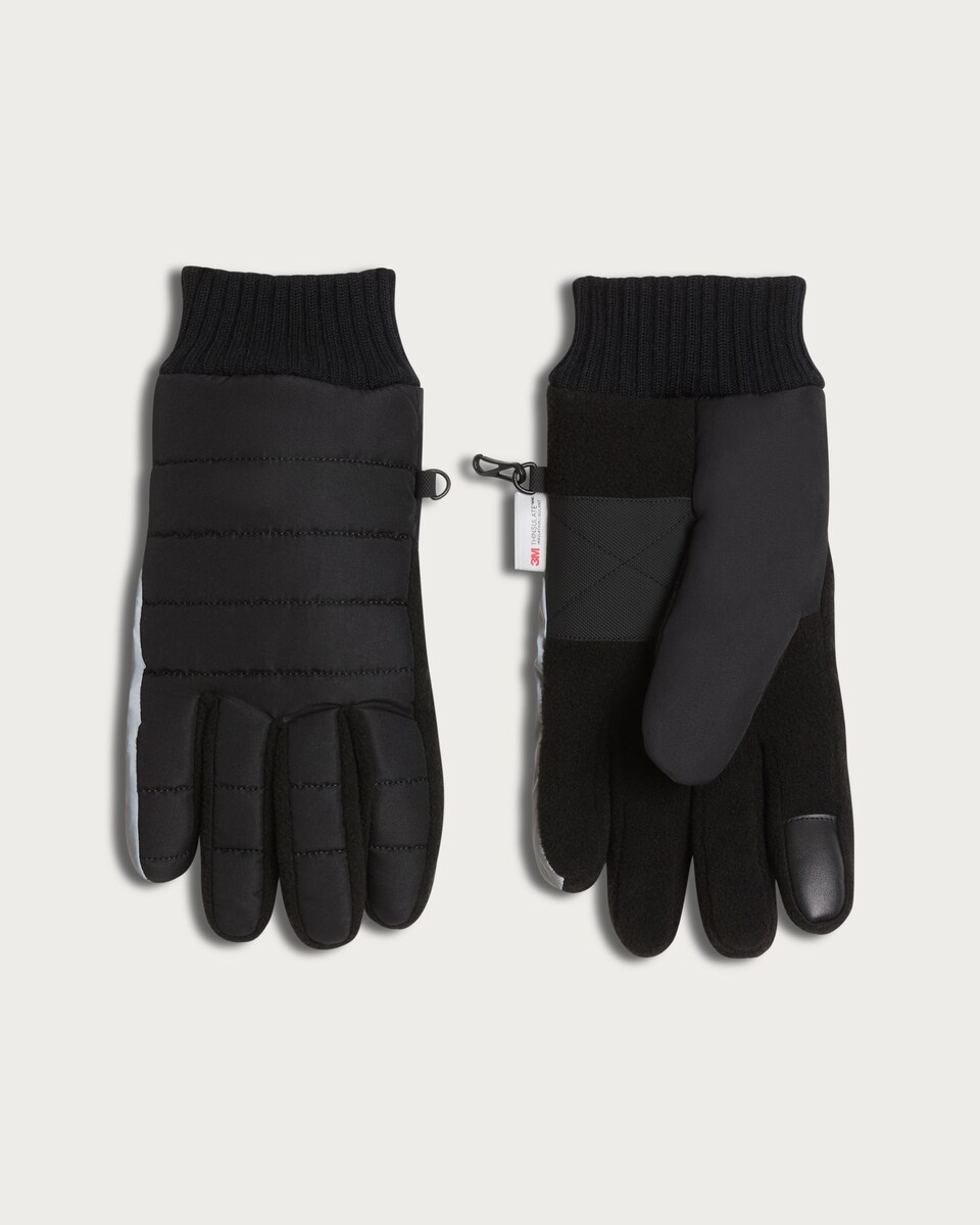 image 1 of F&F Thinsulate™ Ribbed Cuff Quilted Gloves in Black