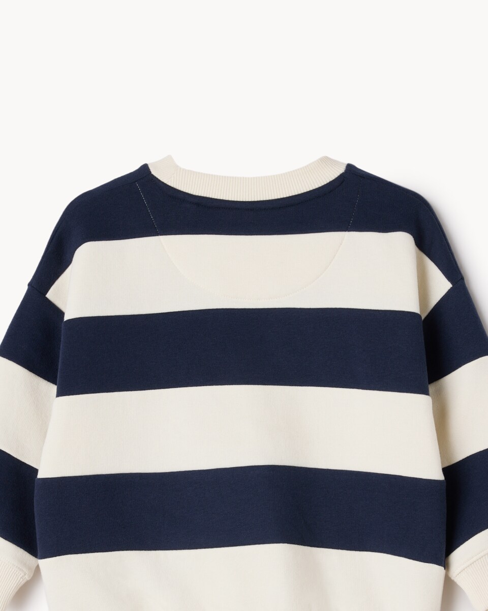 image 1 of F&F Boys Cotton Rich Striped Sweatshirt in Navy