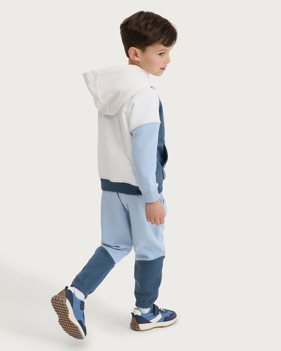 image 1 of F&F Boys 2-Piece Cotton Rich Colour Block Hoodie and Joggers Set in Blue