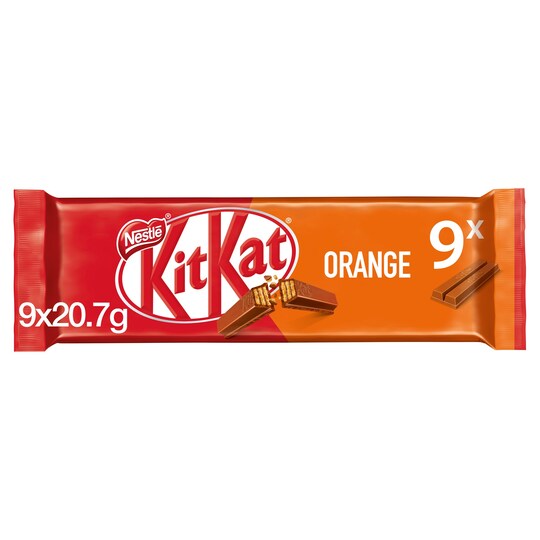 Kit Kat 2 Finger Orange Chocolate Biscuit 9 Pack 186.3G Tesco Groceries
