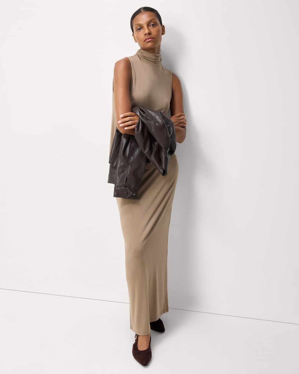 image 1 of F&F Turtle Neck Sleeveless Top in Neutral