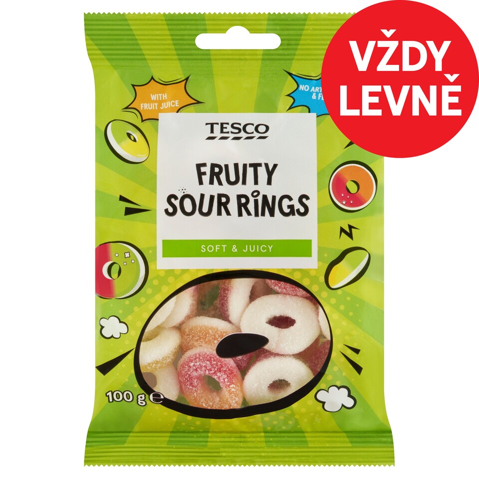 Tesco Želé s ovocnými příchutěmi s kyselou cukrovou posypkou 100g