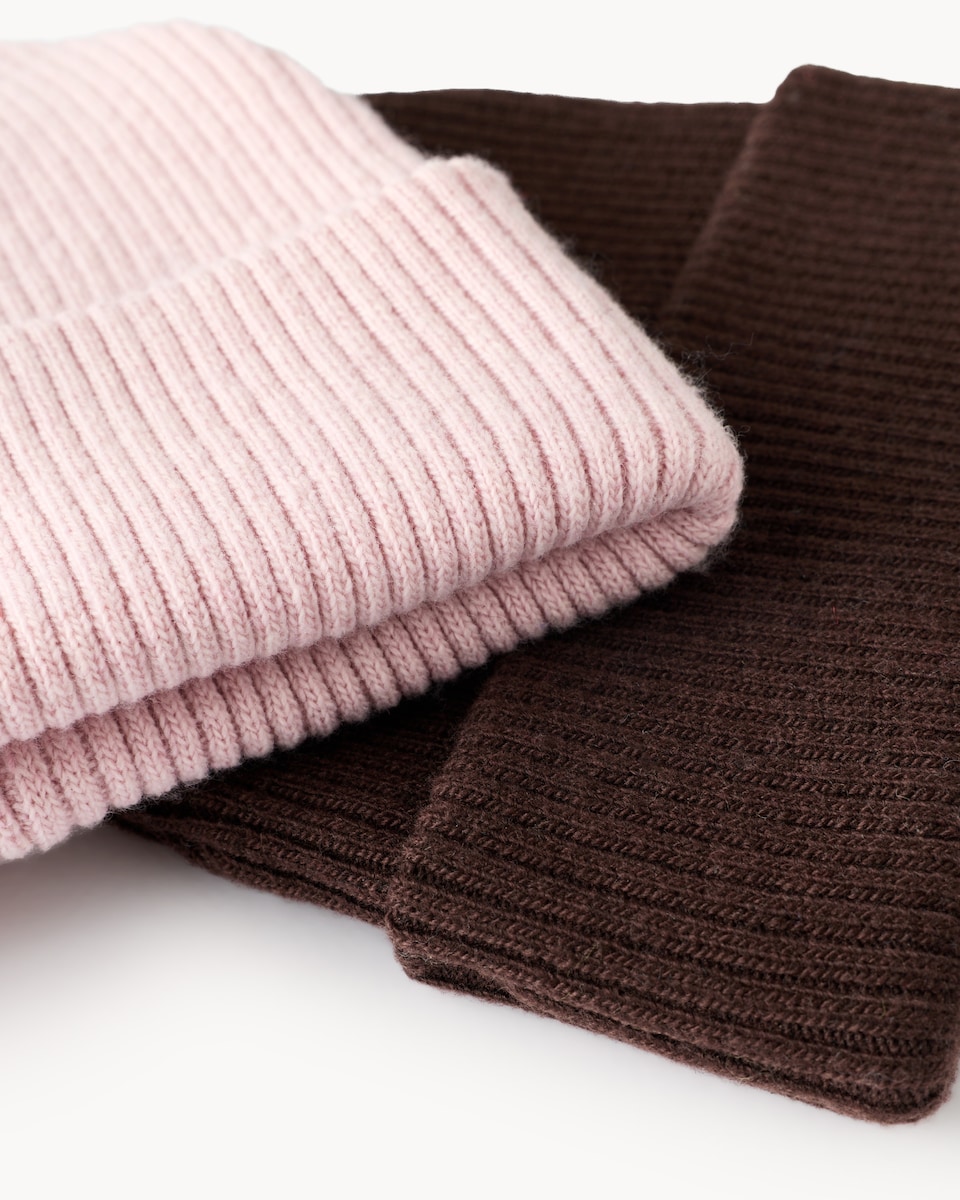 image 1 of F&F Girls 2-Pack Ribbed Beanie Hats in Multi