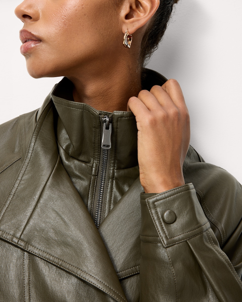 image 1 of F&F Faux Leather Cinched Jacket in Khaki