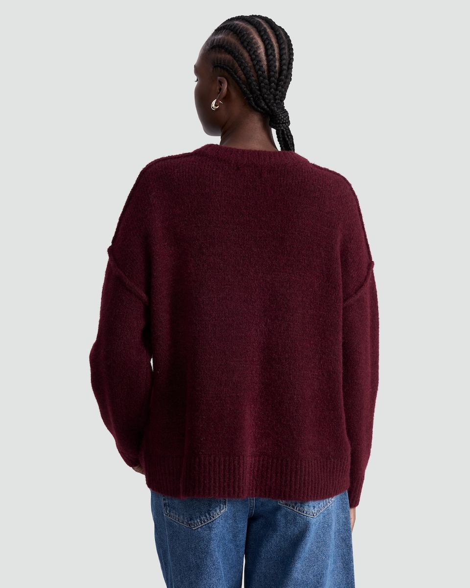 image 1 of The F&F Edit Ribbed Crew Neck Jumper with Wool in Burgundy