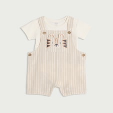 F&F Baby 2-Piece Cotton Rich Dungarees and Bodysuit Set in Khaki