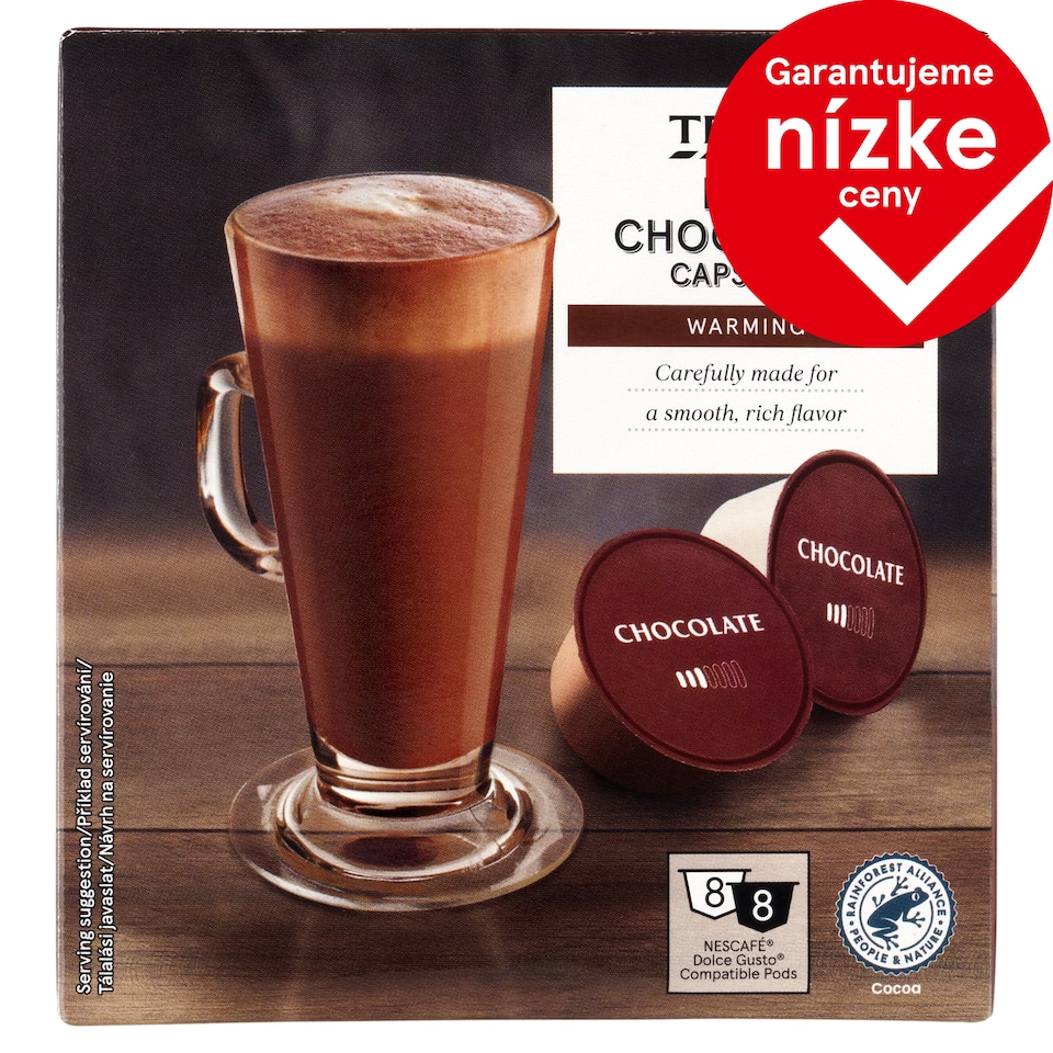 Tesco Sladená zmes na prípravu kakaového nápoja a sušené mlieko s cukrom 8 x 16 g + 8 x 16 g (256 g)