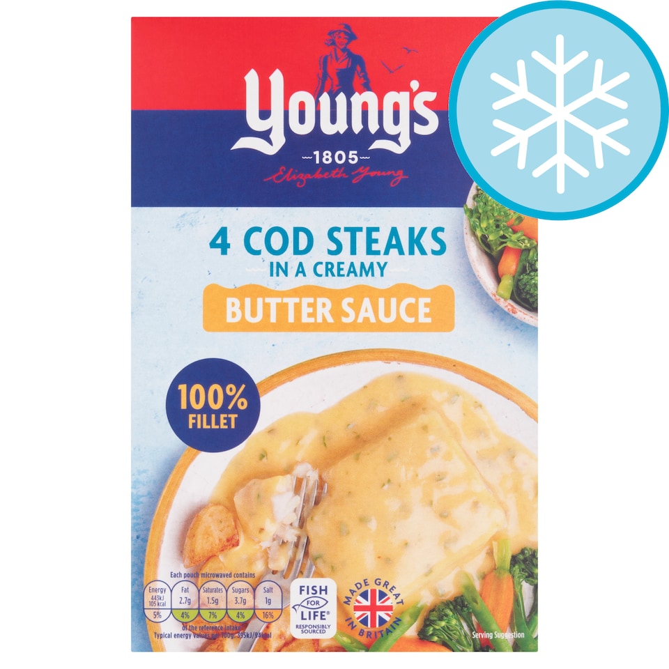 Youngs 4 Cod Steaks In Butter Sauce 560G