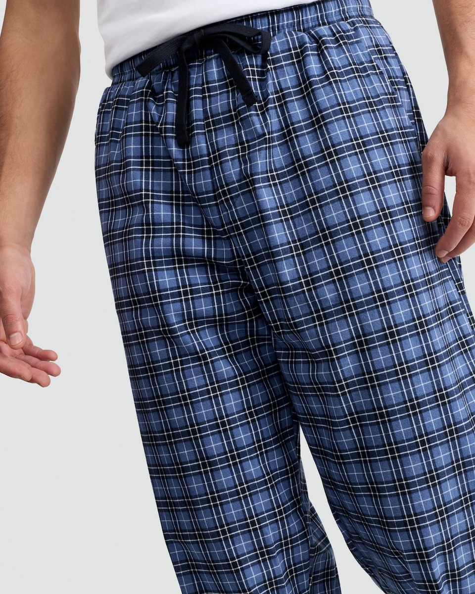 image 1 of F&F 2-Pack Fleece Stripe and Check Print Pyjama Bottoms in Navy