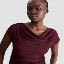 F&F Cowl Neck Cap Sleeved Co-ord Top in Burgundy