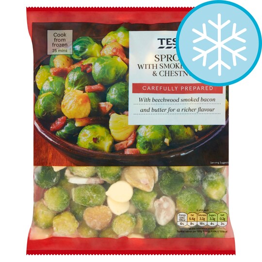 Tesco Frozen Sprouts Chestnuts & Bacon 500G Tesco Groceries