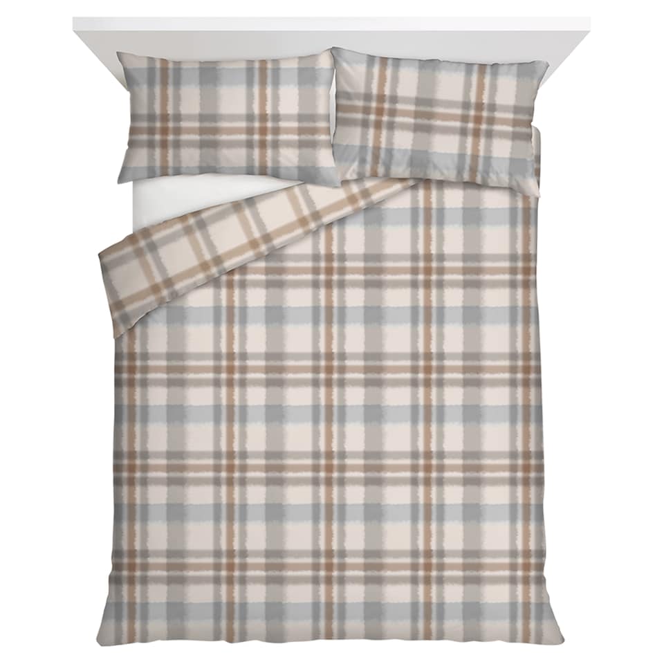F&F Home Bedding Brushed Natural Check Duvet Set Double