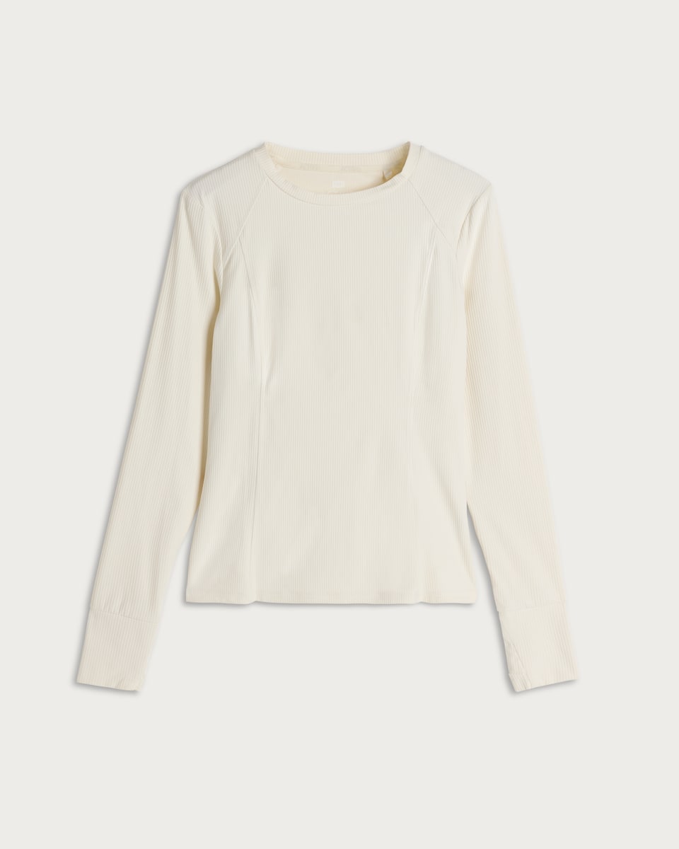 image 1 of F&F Active EVERYHOUR Ribbed Long Sleeved Top in Cream