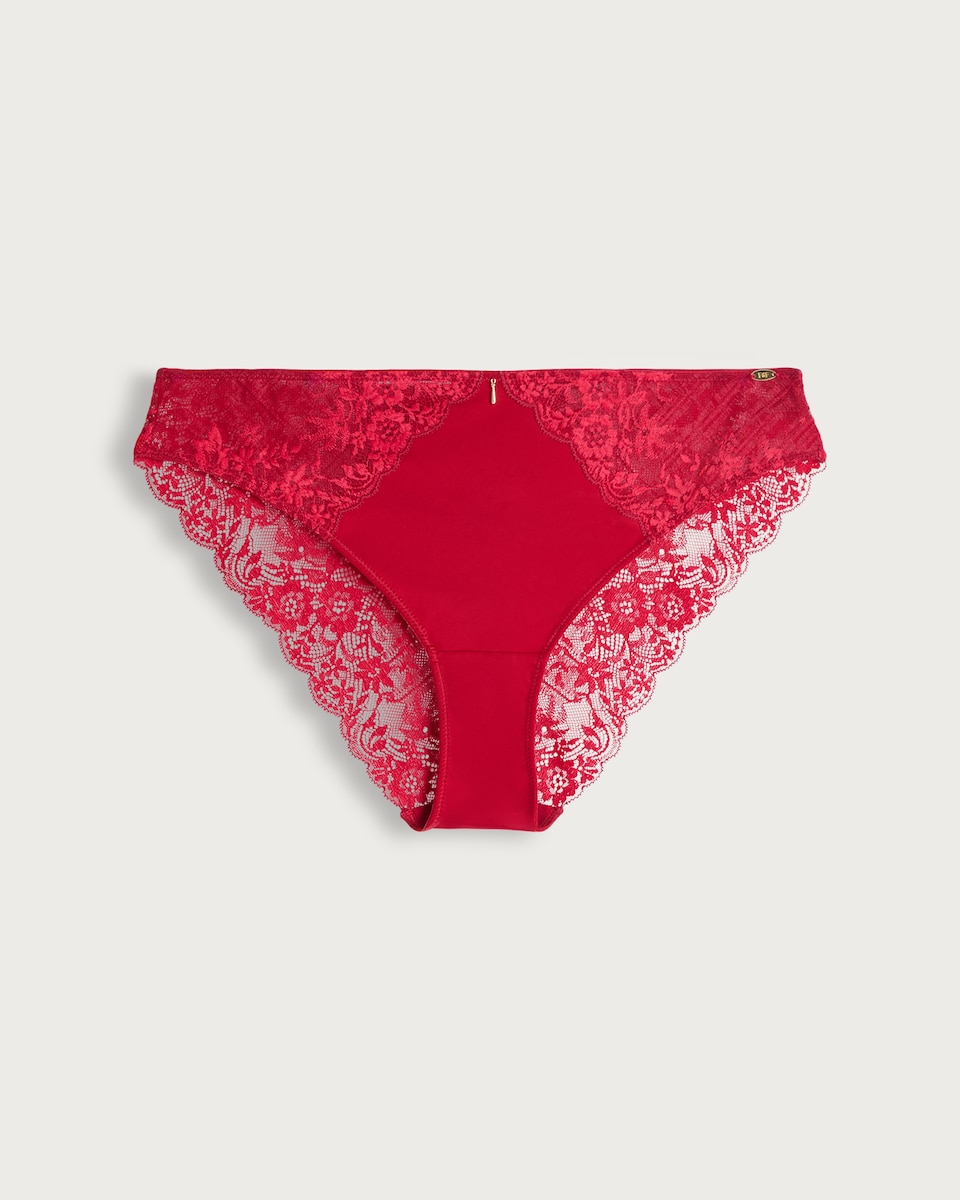 image 1 of F&F Lace Trim Brazilian Knickers in Red