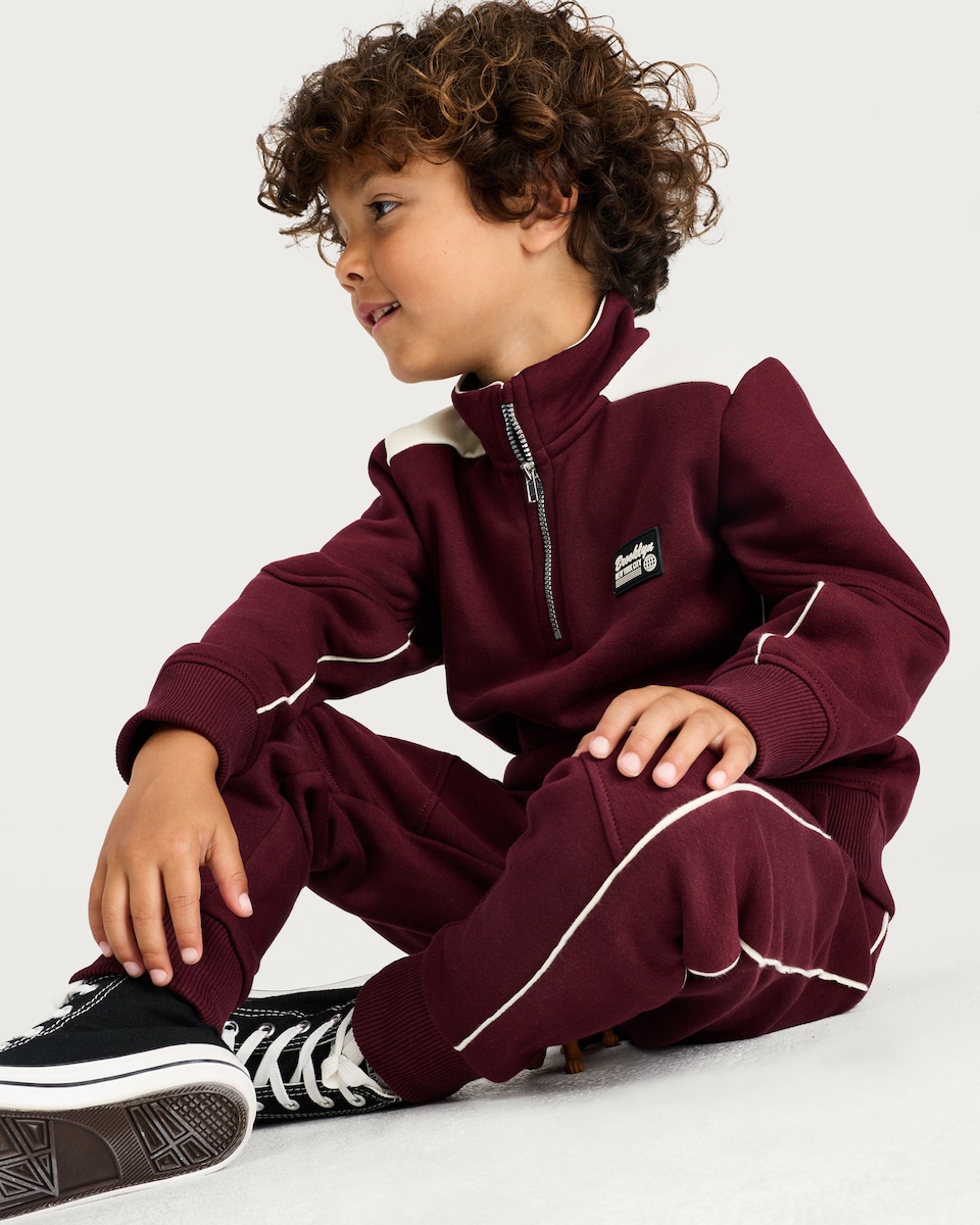 image 1 of F&F Boys 2-Piece Cotton Rich Half Zip Sweatshirt and Joggers Set in Purple