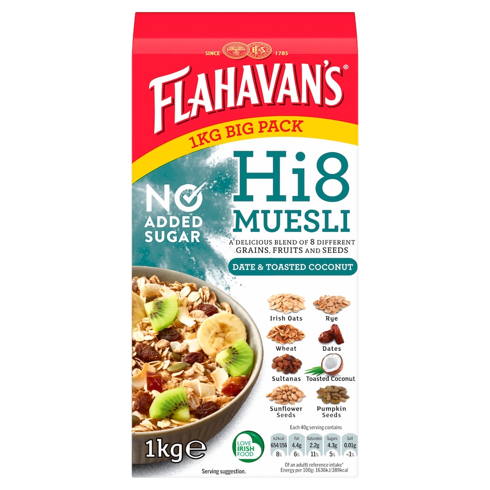 Flahavan's Hi8 Muesli Date And Toasted Coconut 1Kg