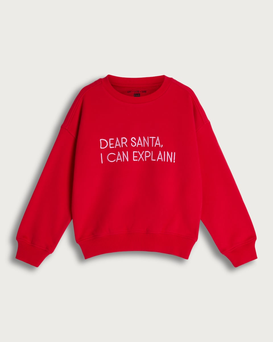 image 1 of F&F Girls Cotton Rich Dear Santa Slogan Sweatshirt in Red