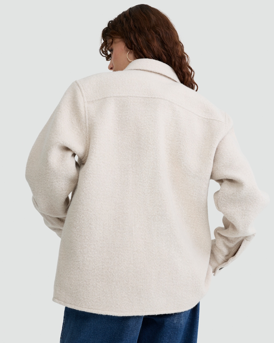 image 1 of F&F Boucle Textured Button Up Shacket with Wool in Cream