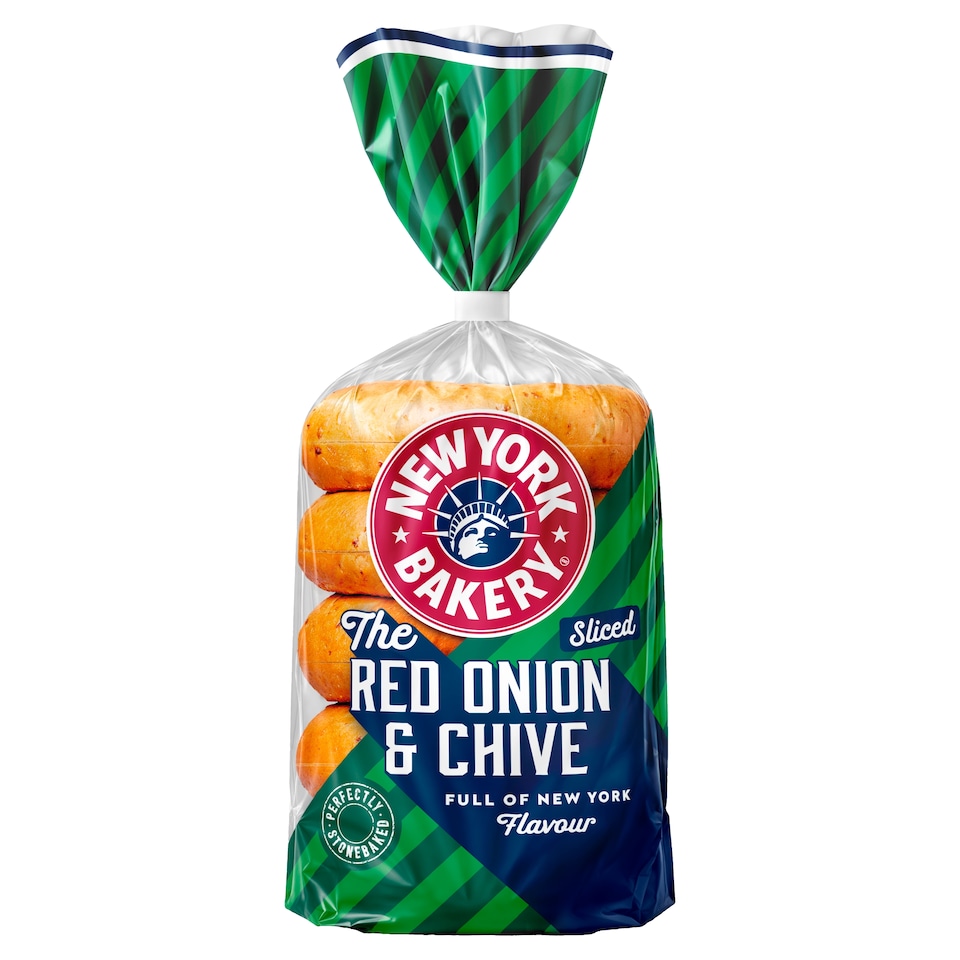 New York Bakery Co Red Onion & Chive Bagels 5 Pack