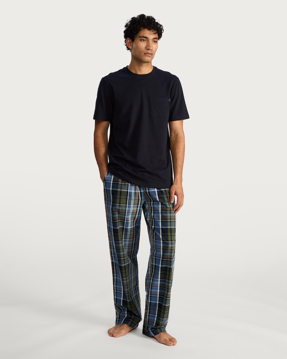 image 1 of F&F Pure Cotton Check Print Pyjama Set in Navy