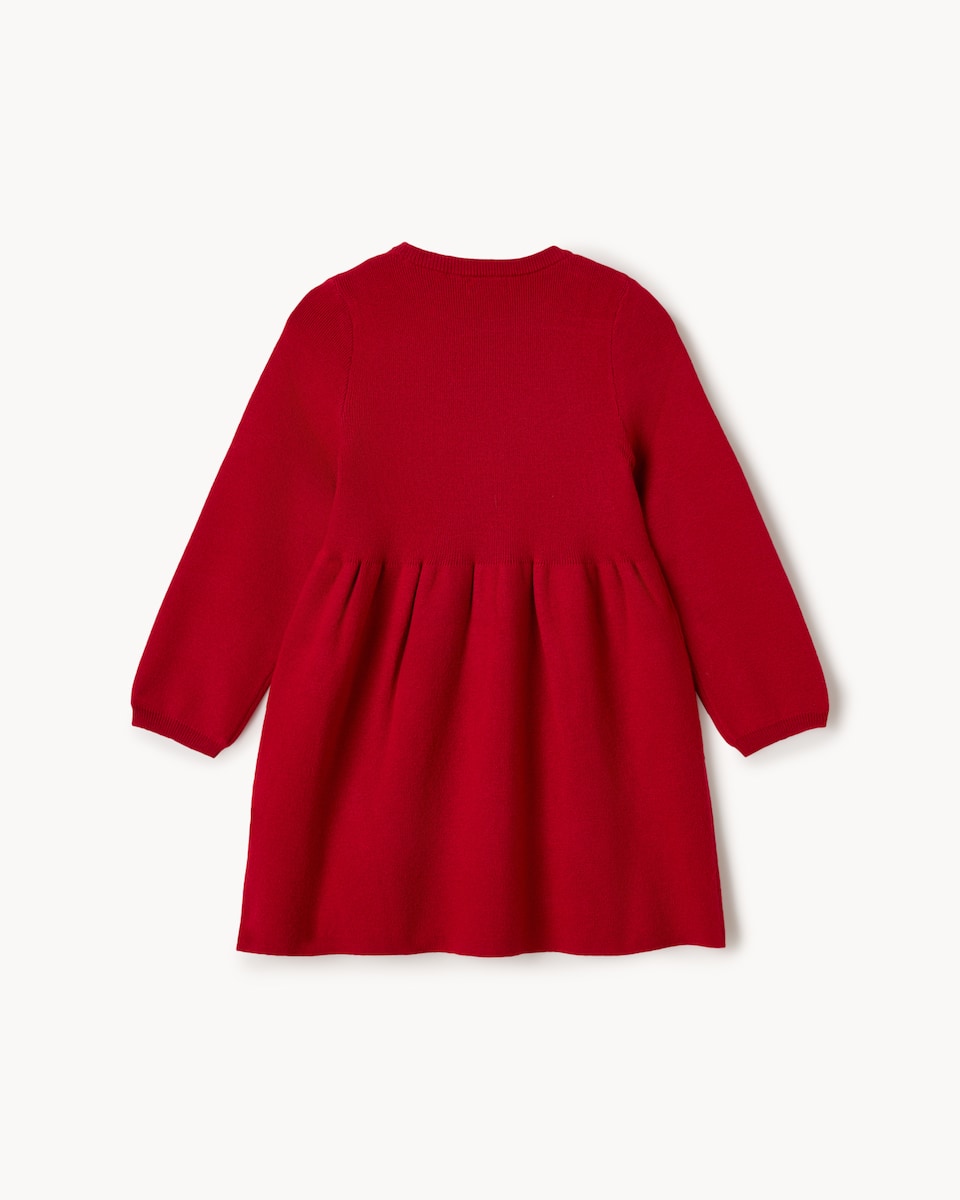 image 1 of Christmas Girls Knitted Bow Dress in Red