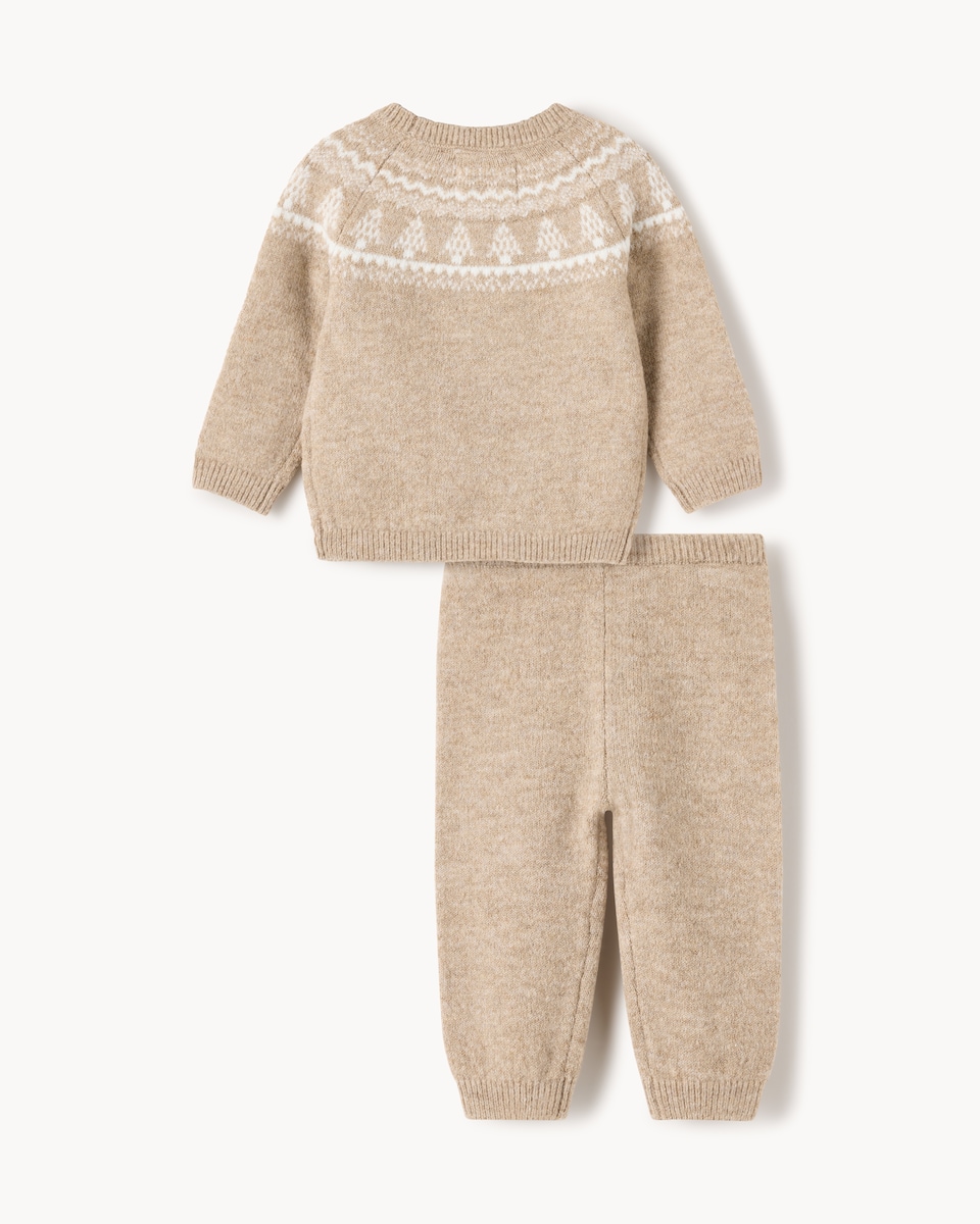 image 1 of F&F Baby Christmas Fair Isle Jumper and Joggers Set in Neutral