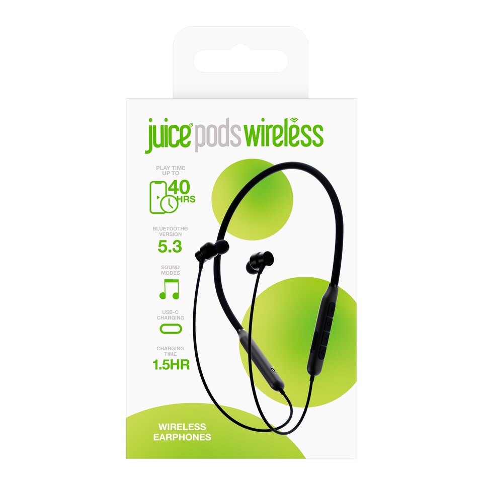 image 1 of Juice Pods Wireless Bluetooth In Ear Neckband Headphones Black