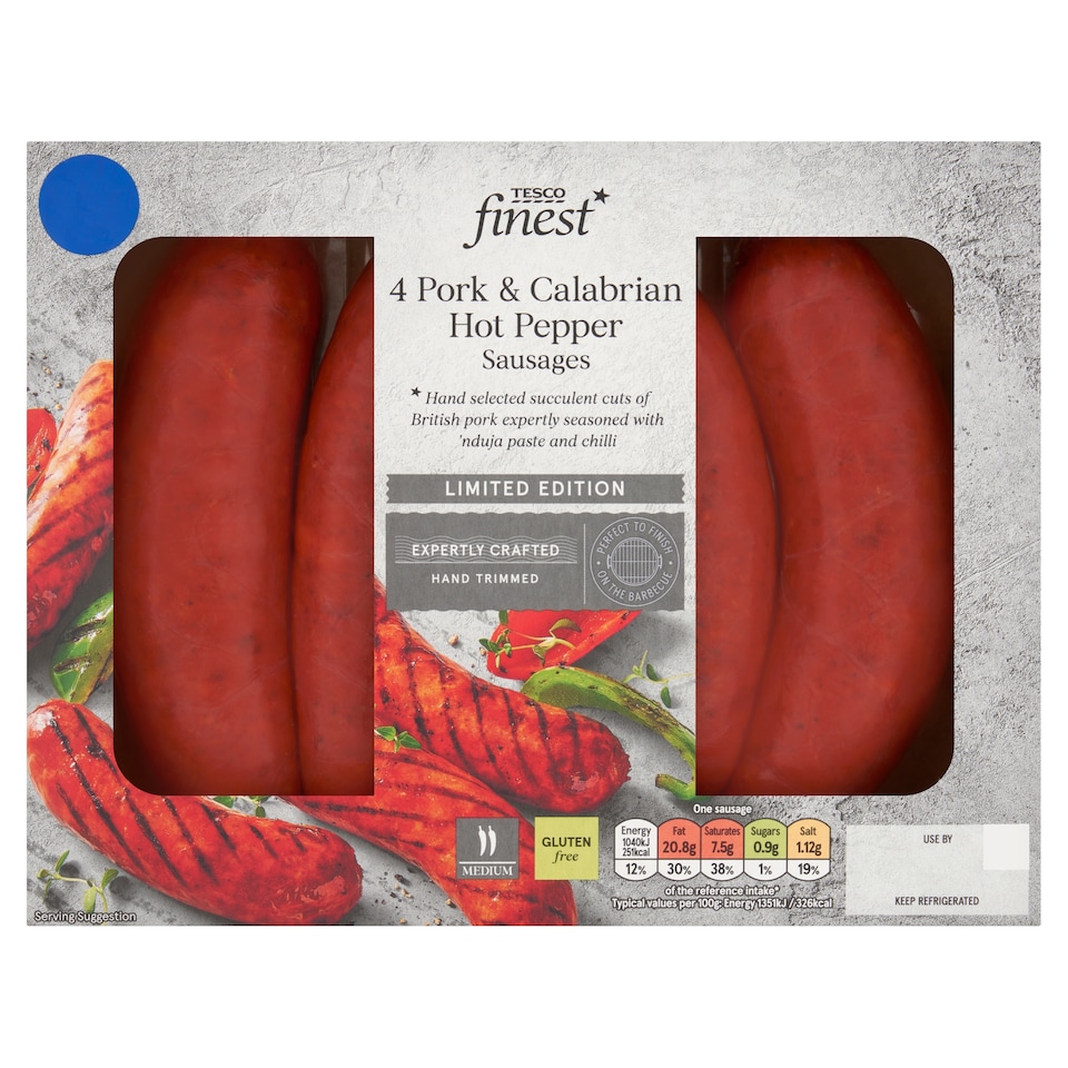 Tesco Finest 4 Pork & Calabrian Hot Pepper Sausages 440g