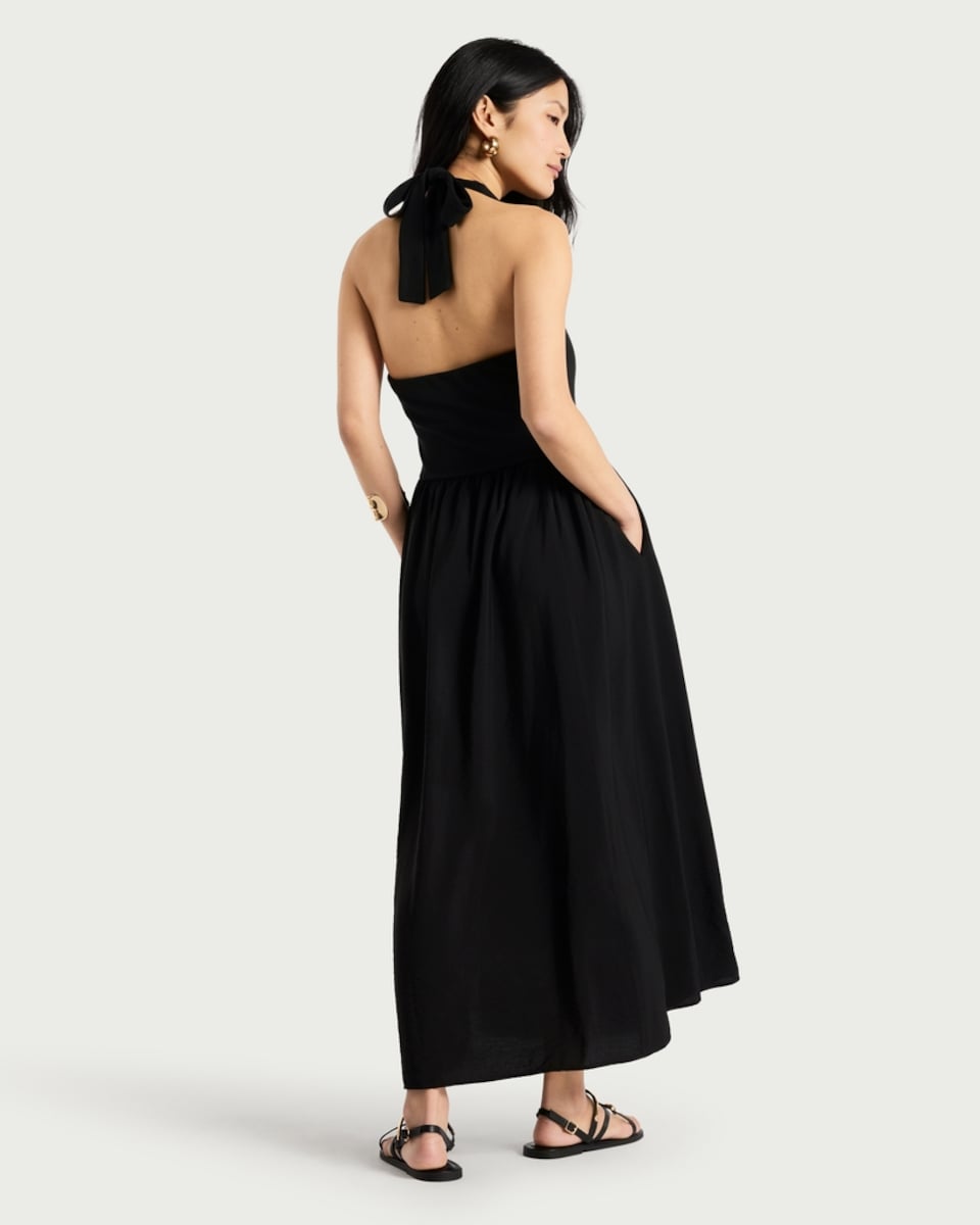image 1 of F&F Halter Neck Maxi Dress in Black