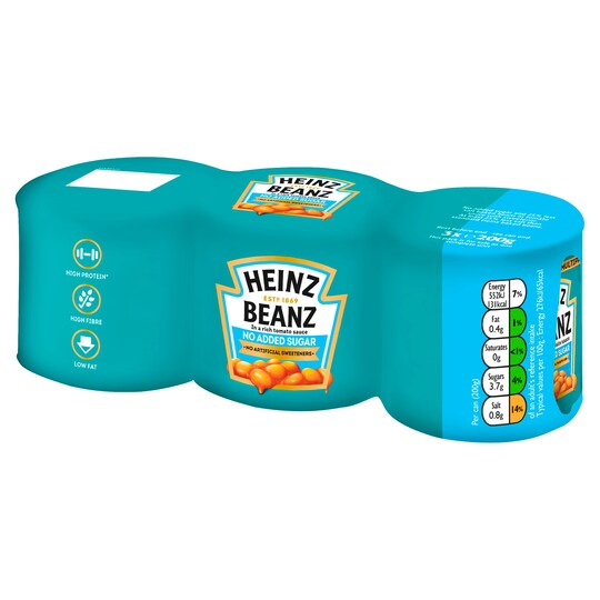 Heinz Baked Beans No Added Sugar 3 X 200G Tesco Groceries